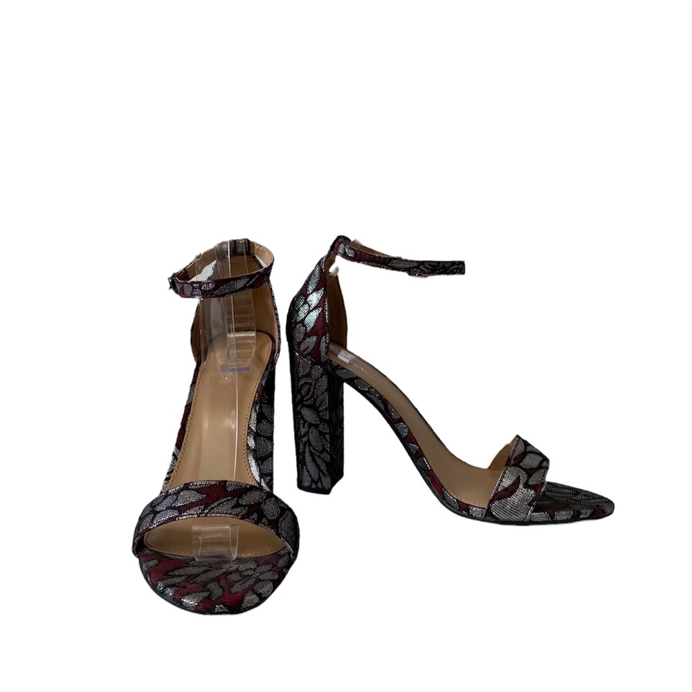 Target Merona Holiday NYE Preppy Floral Block Heel Ankle Strap Sandals Burgundy